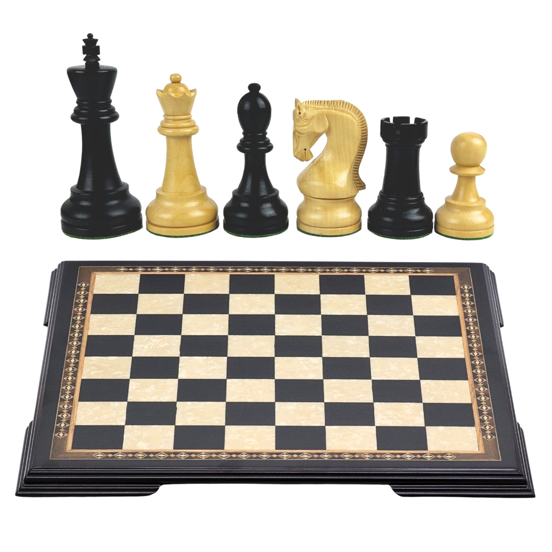 LENINGRAD Wooden Chess Set with Black &amp; Mother of Pearl Beech Board | 50mm