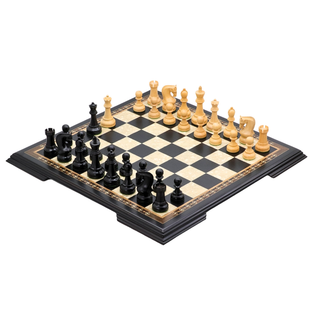 LENINGRAD Wooden Chess Set with Black &amp; Mother of Pearl Beech Board | 50mm