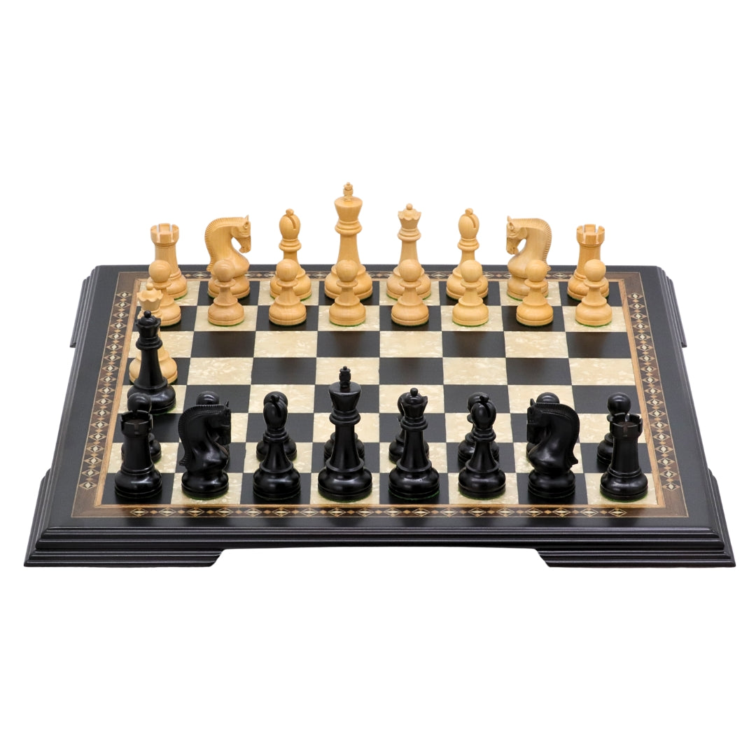 LENINGRAD Wooden Chess Set with Black &amp; Mother of Pearl Beech Board | 50mm
