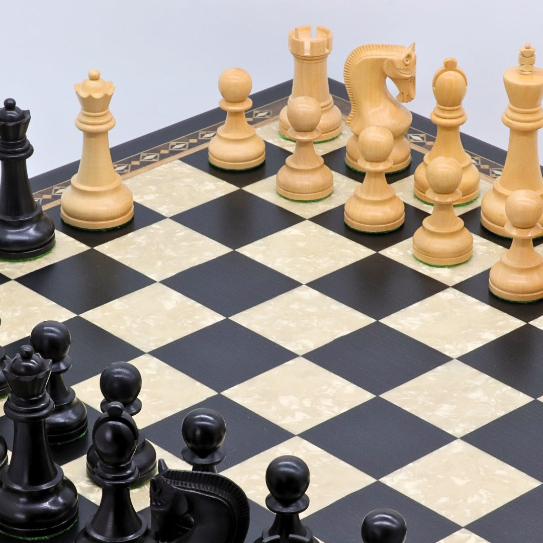 LENINGRAD Wooden Chess Set with Black &amp; Mother of Pearl Beech Board | 50mm