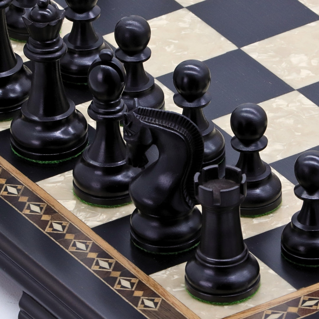 LENINGRAD Wooden Chess Set with Black &amp; Mother of Pearl Beech Board | 50mm