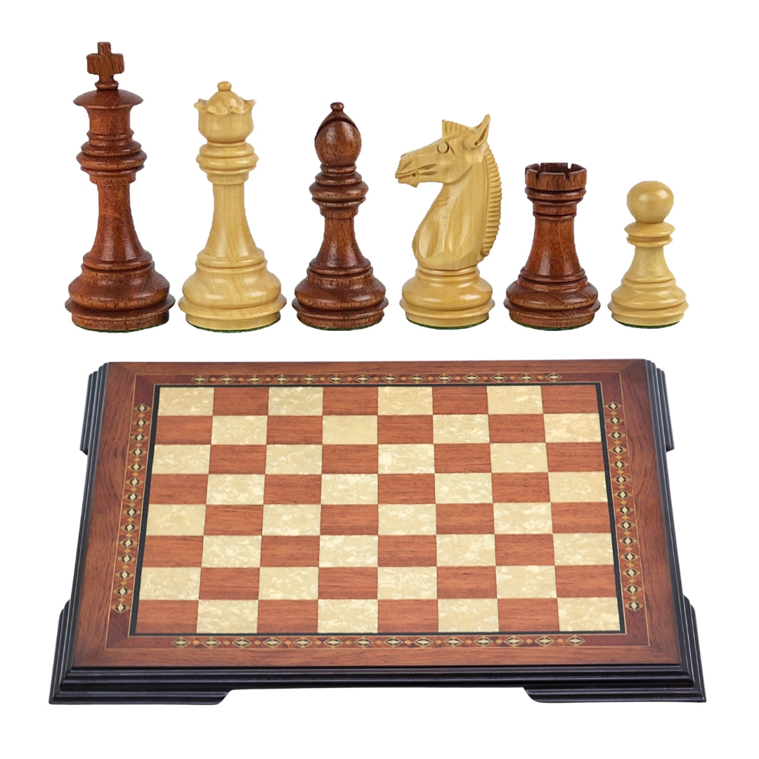 MEGHDOOT Wooden Chess Set with Rosewood &amp; Mother of Pearl Beech Board | 42mm Squares