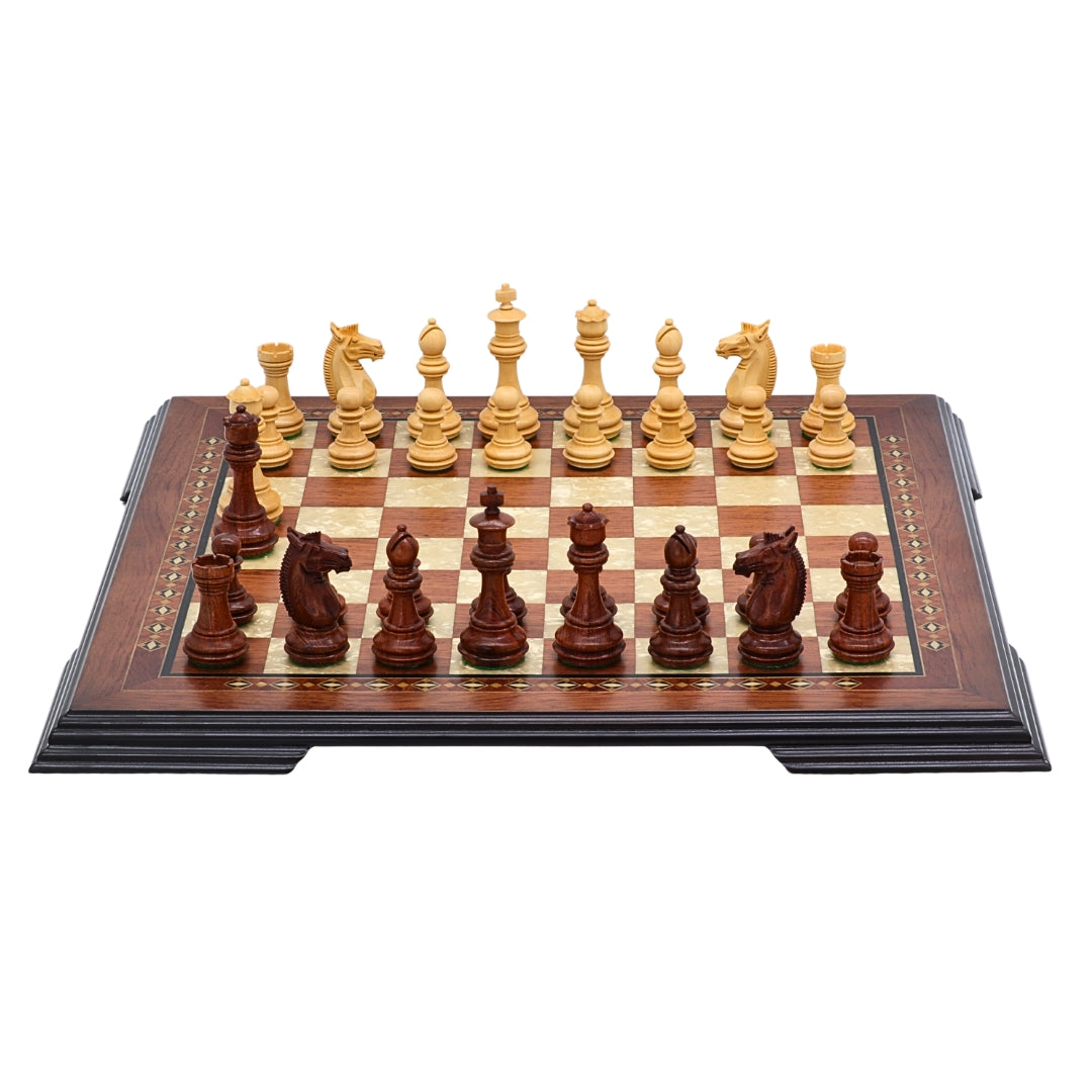 MEGHDOOT Wooden Chess Set with Rosewood &amp; Mother of Pearl Beech Board | 42mm Squares