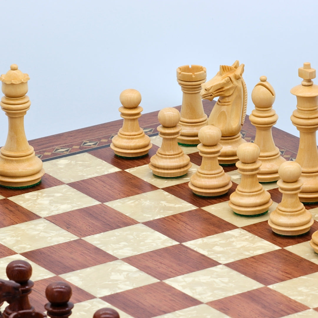 MEGHDOOT Wooden Chess Set with Rosewood &amp; Mother of Pearl Beech Board | 42mm Squares