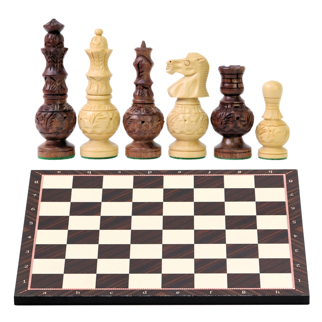 MUGHAL AFTAB Wooden Chess Set with Glossy Walnut Chess Board | 37mm Squares