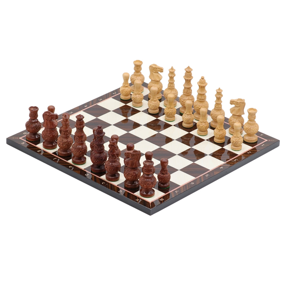 MUGHAL AFTAB Wooden Chess Set with Glossy Walnut Chess Board | 37mm Squares