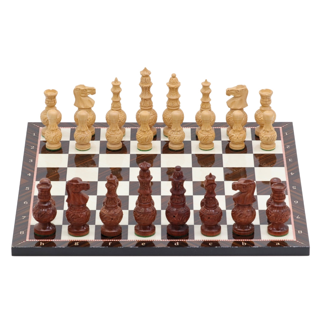MUGHAL AFTAB Wooden Chess Set with Glossy Walnut Chess Board | 37mm Squares