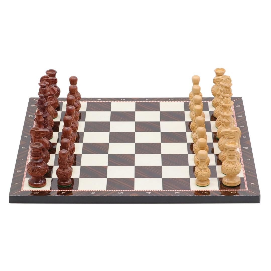 MUGHAL AFTAB Wooden Chess Set with Glossy Walnut Chess Board | 37mm Squares