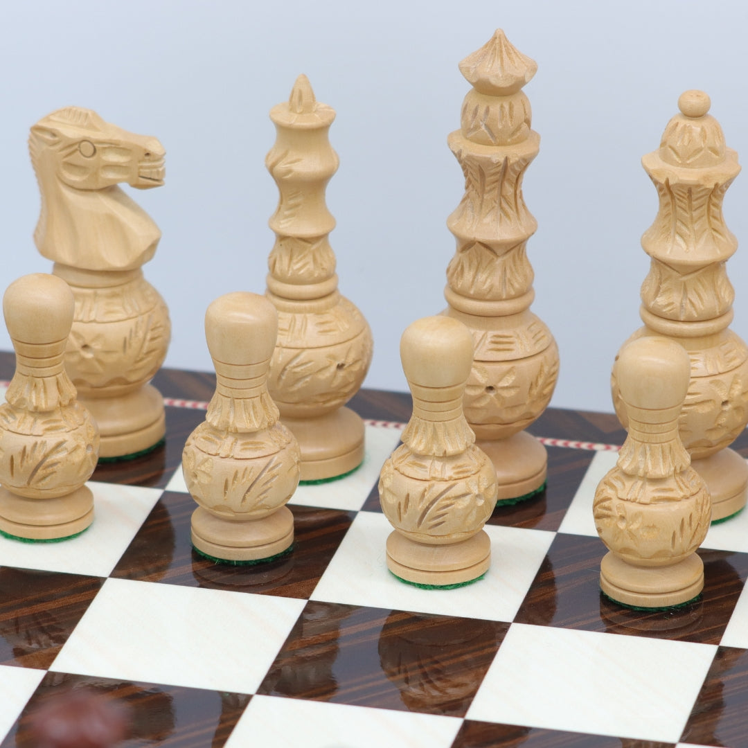 MUGHAL AFTAB Wooden Chess Set with Glossy Walnut Chess Board | 37mm Squares