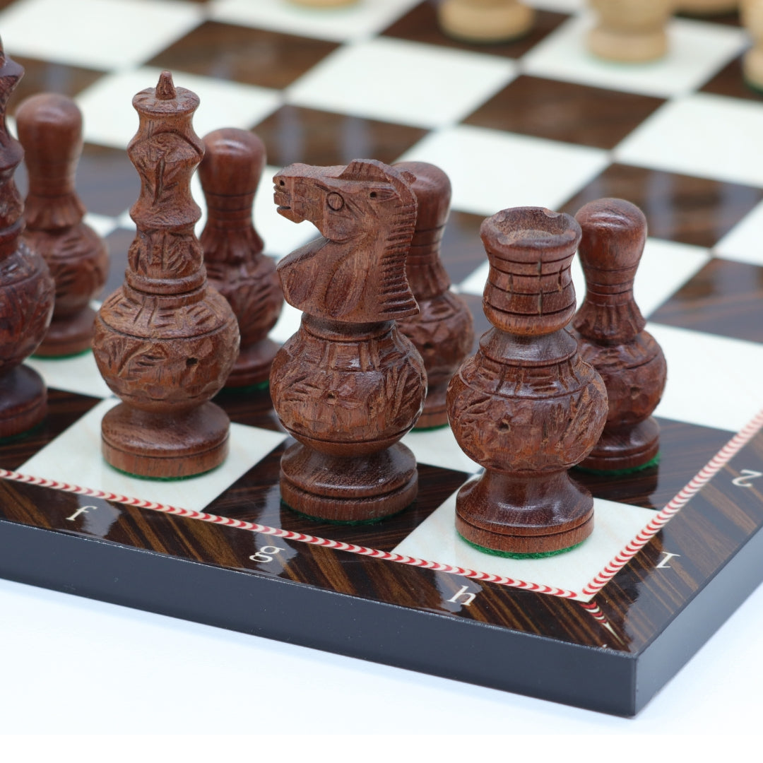 MUGHAL AFTAB Wooden Chess Set with Glossy Walnut Chess Board | 37mm Squares