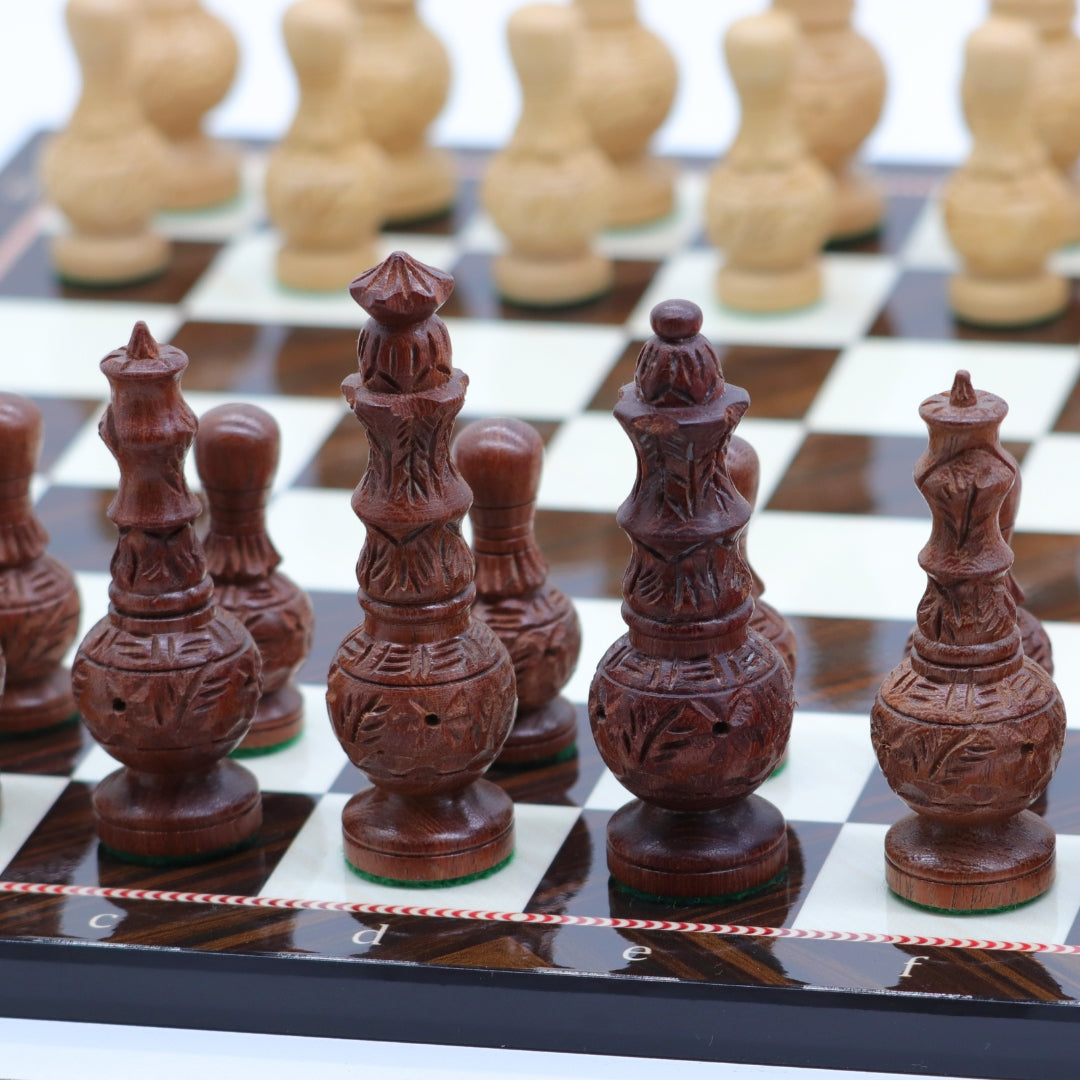 MUGHAL AFTAB Wooden Chess Set with Glossy Walnut Chess Board | 37mm Squares