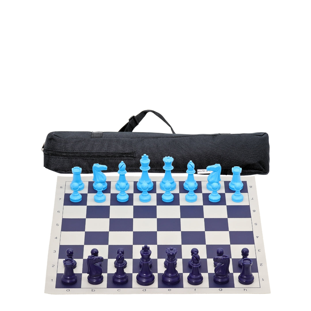 Blue Vinyl Roll-Up Tournament Set | 50 mm Squares