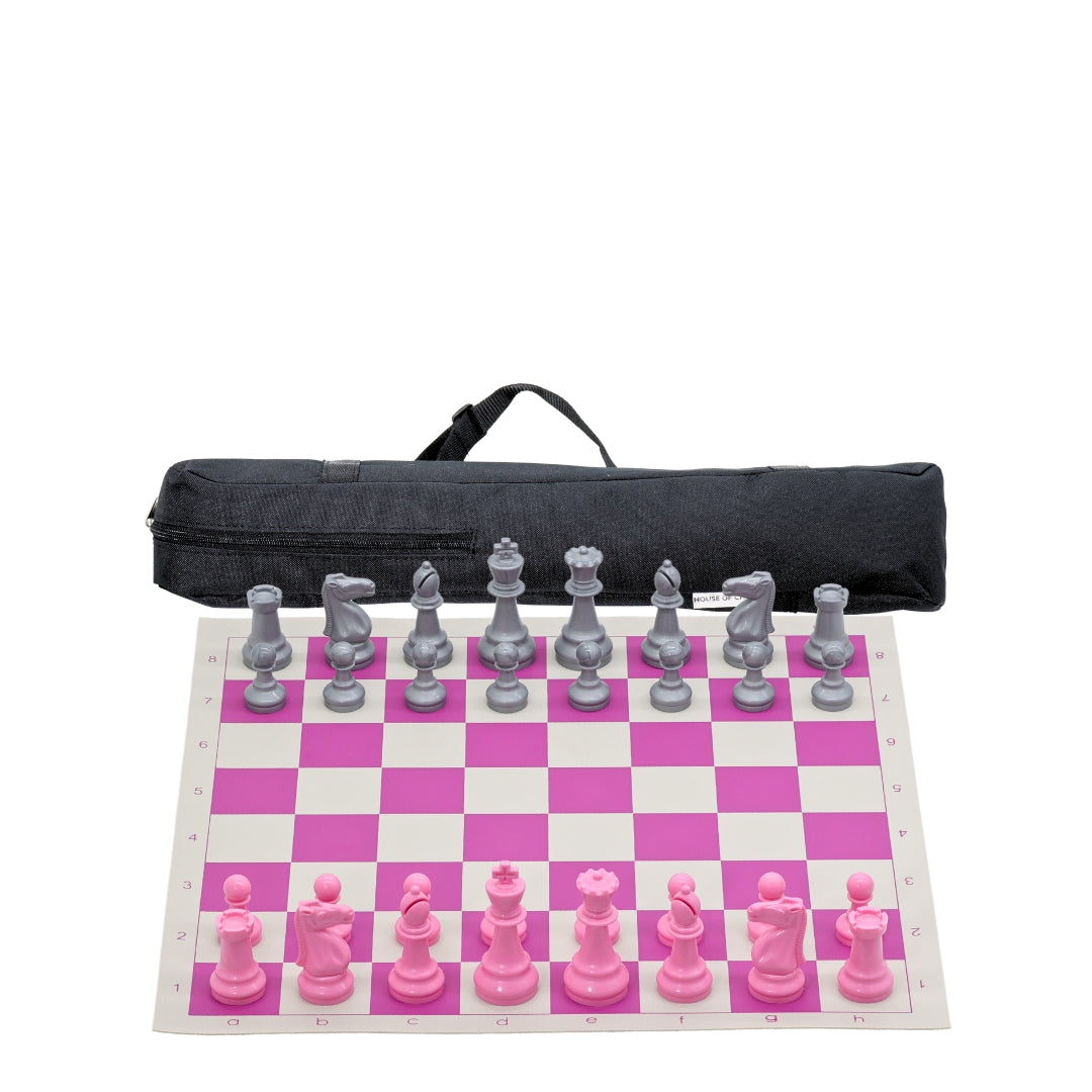 Pink Vinyl Roll-Up Tournament Set | 50 mm Squares