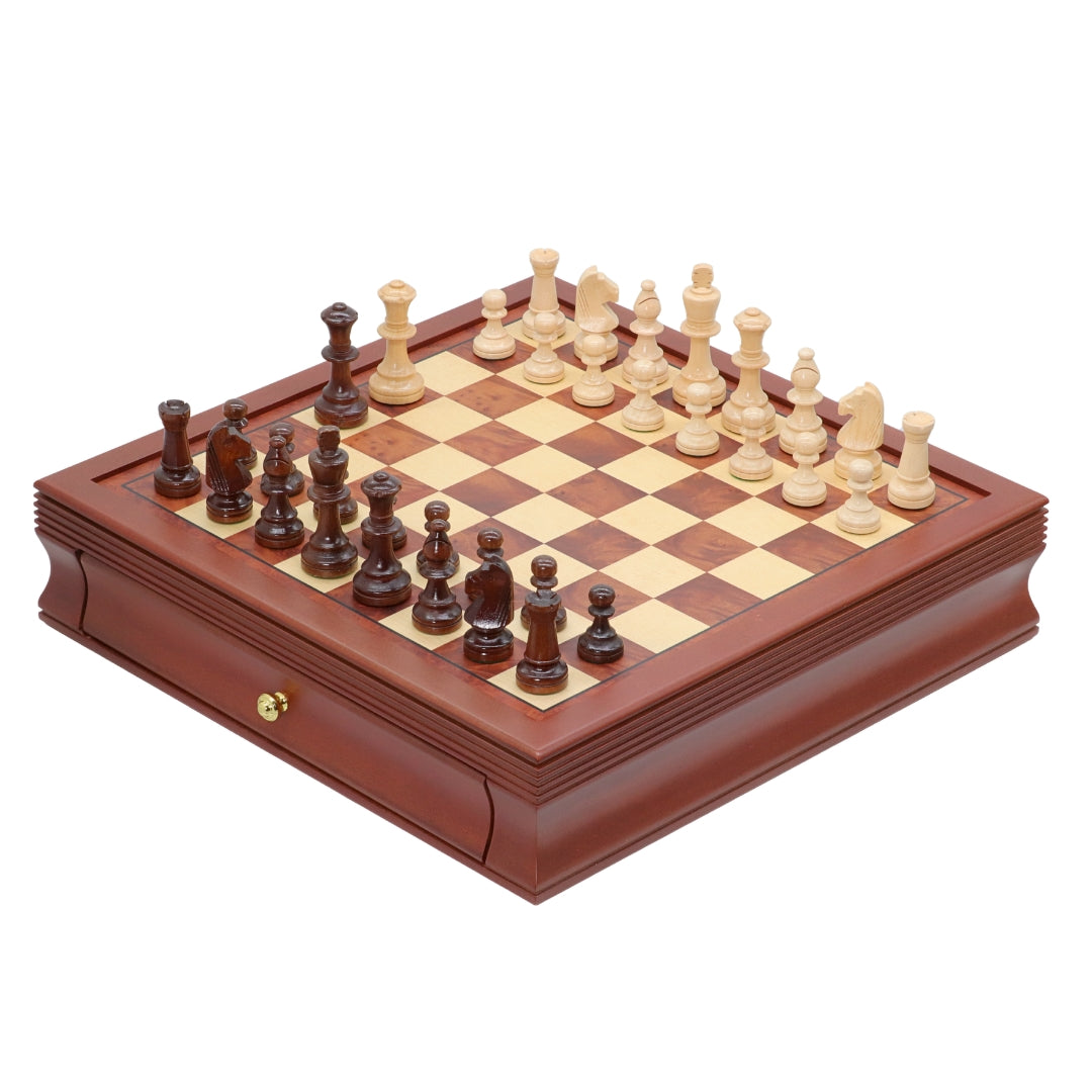 POLISH KNIGHT Chess Set with Maple Mahogany Board with Drawers | 45mm Squares