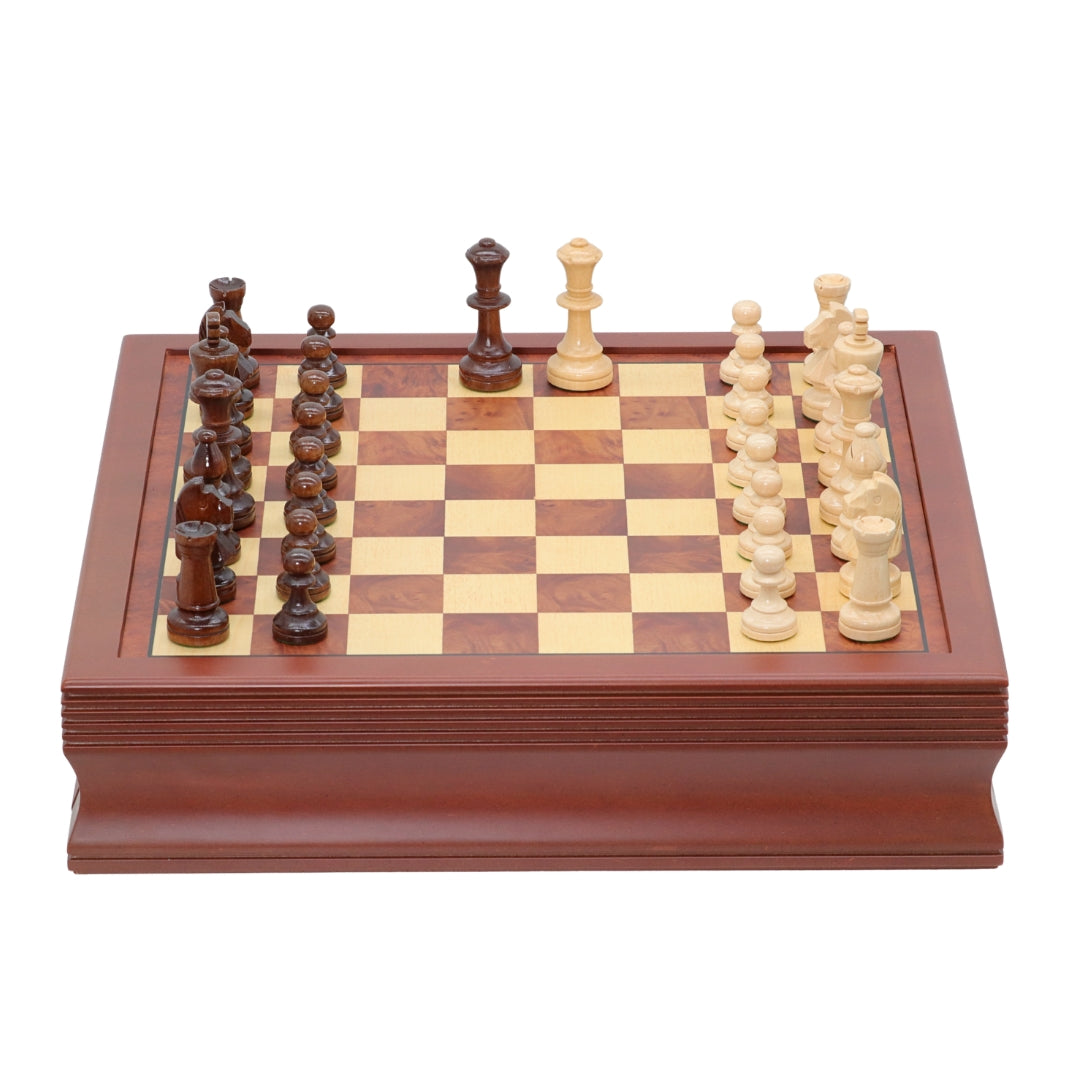 POLISH KNIGHT Chess Set with Maple Mahogany Board with Drawers | 45mm Squares