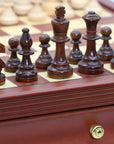 POLISH KNIGHT Chess Set with Maple Mahogany Board with Drawers | 45mm Squares