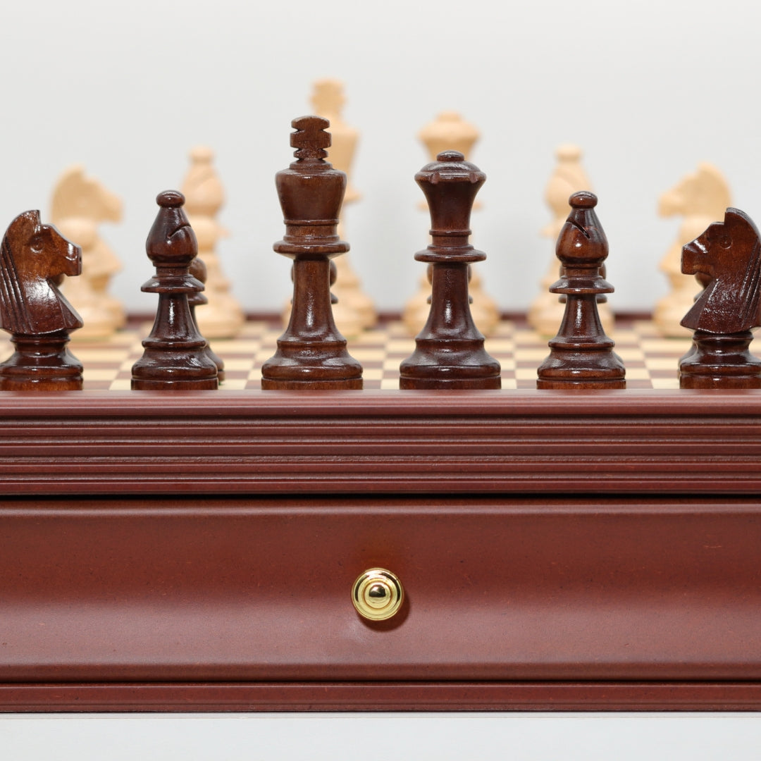 POLISH KNIGHT Chess Set with Maple Mahogany Board with Drawers | 45mm Squares