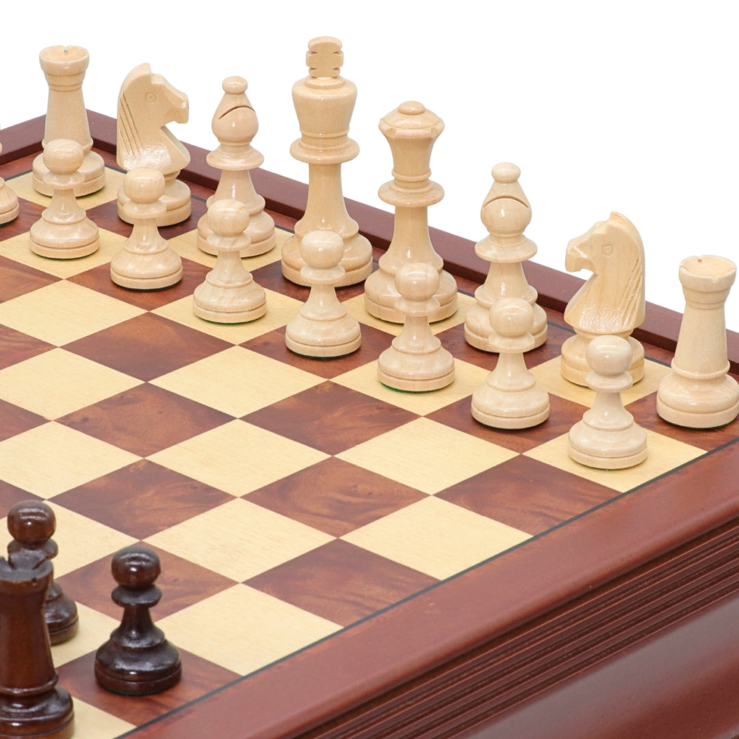 POLISH KNIGHT Chess Set with Maple Mahogany Board with Drawers | 45mm Squares