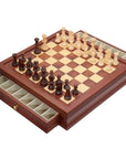 POLISH KNIGHT Chess Set with Maple Mahogany Board with Drawers | 45mm Squares