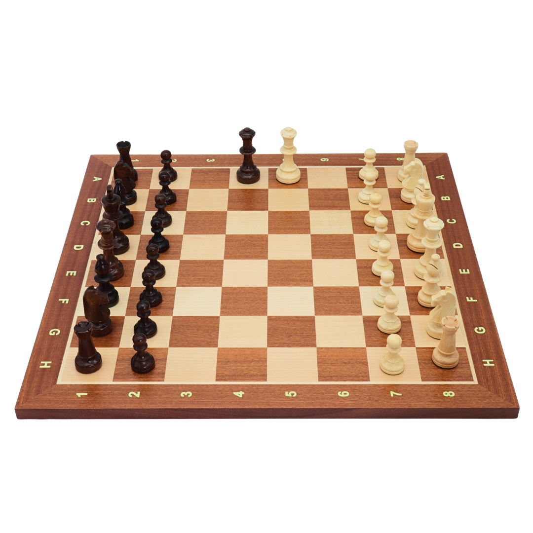 TIMELESS (Polish knight) | Chinese Cherry Pieces, 90mm King | Mahogany &amp; Maple chess board | 55mm Squares