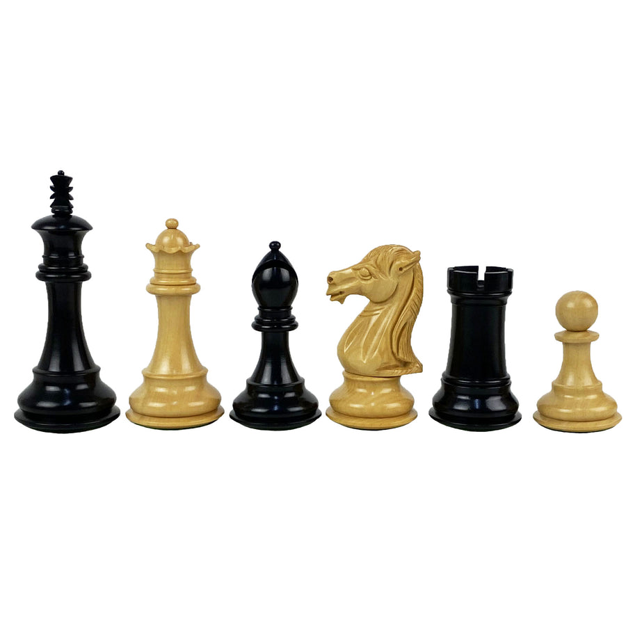 ROYAL KNIGHT | Ebony Chess Pieces | 108mm King Height | Tilia Chess Table with Backgammon | 62mm Squares