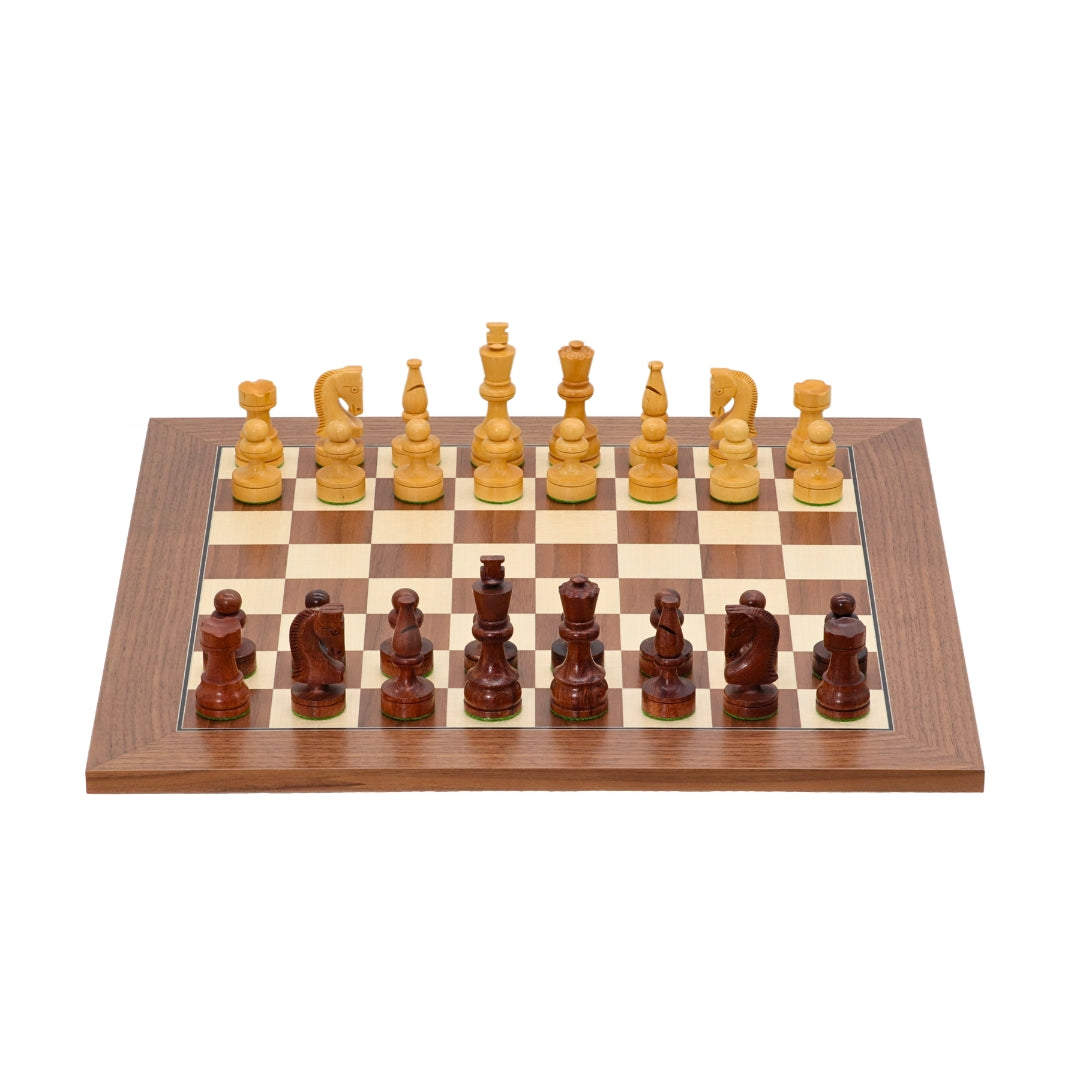 RUSSIAN KNIGHT Acacia Pieces, 85 mm King | Walnut &amp; Maple Board, 45 mm Squares