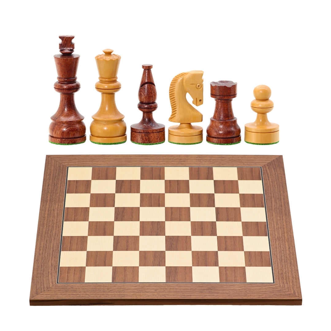 RUSSIAN KNIGHT Acacia Pieces, 85 mm King | Walnut &amp; Maple Board, 45 mm Squares