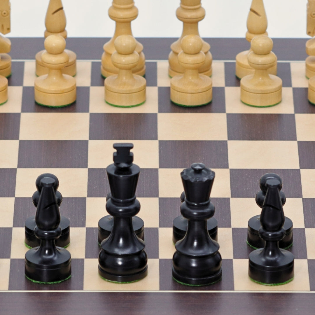RUSSIAN KNIGHT Ebonised Pieces, 85 mm King | Wenge &amp; Maple Board, 45 mm Squares