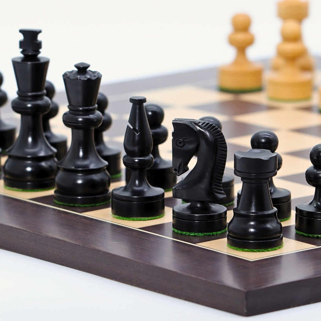 RUSSIAN KNIGHT Ebonised Pieces, 85 mm King | Wenge &amp; Maple Board, 45 mm Squares