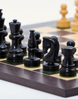 RUSSIAN KNIGHT Ebonised Pieces, 85 mm King | Wenge & Maple Board, 45 mm Squares