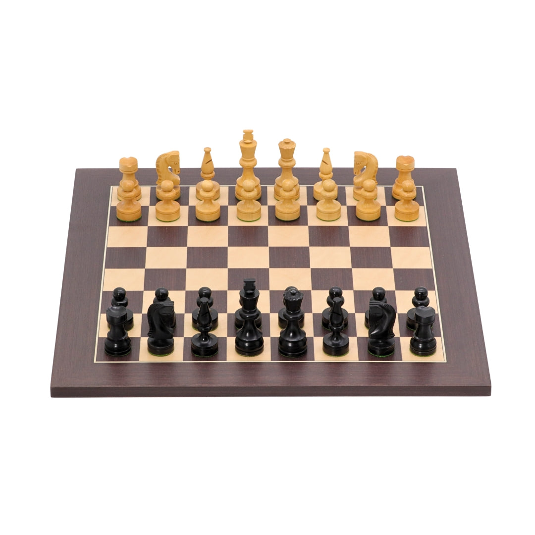 RUSSIAN KNIGHT Ebonised Pieces, 85 mm King | Wenge &amp; Maple Board, 45 mm Squares