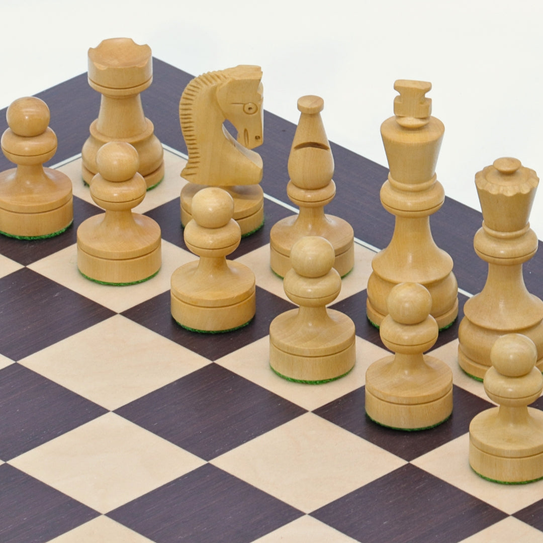 RUSSIAN KNIGHT Ebonised Pieces, 85 mm King | Wenge &amp; Maple Board, 45 mm Squares