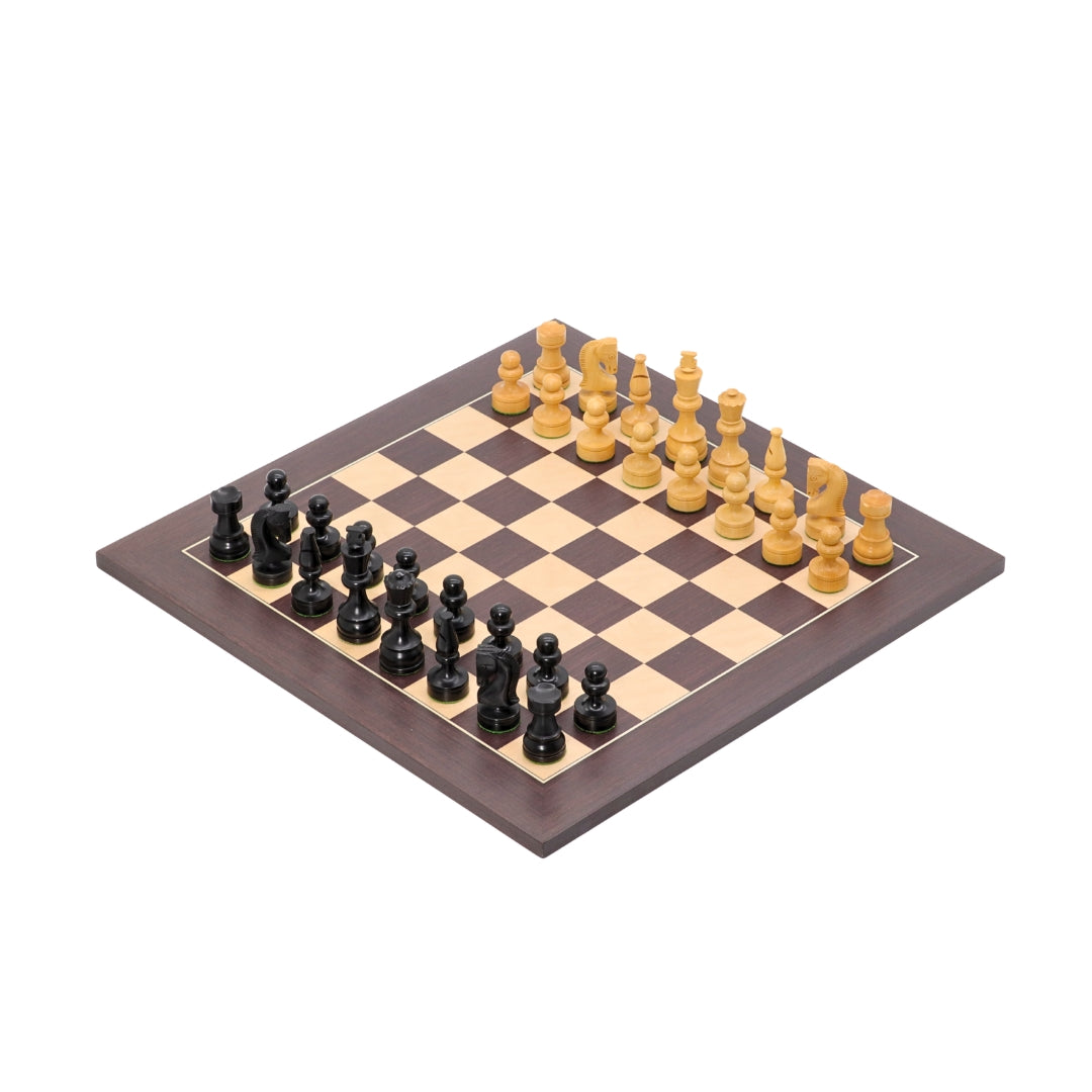 RUSSIAN KNIGHT Ebonised Pieces, 85 mm King | Wenge &amp; Maple Board, 45 mm Squares