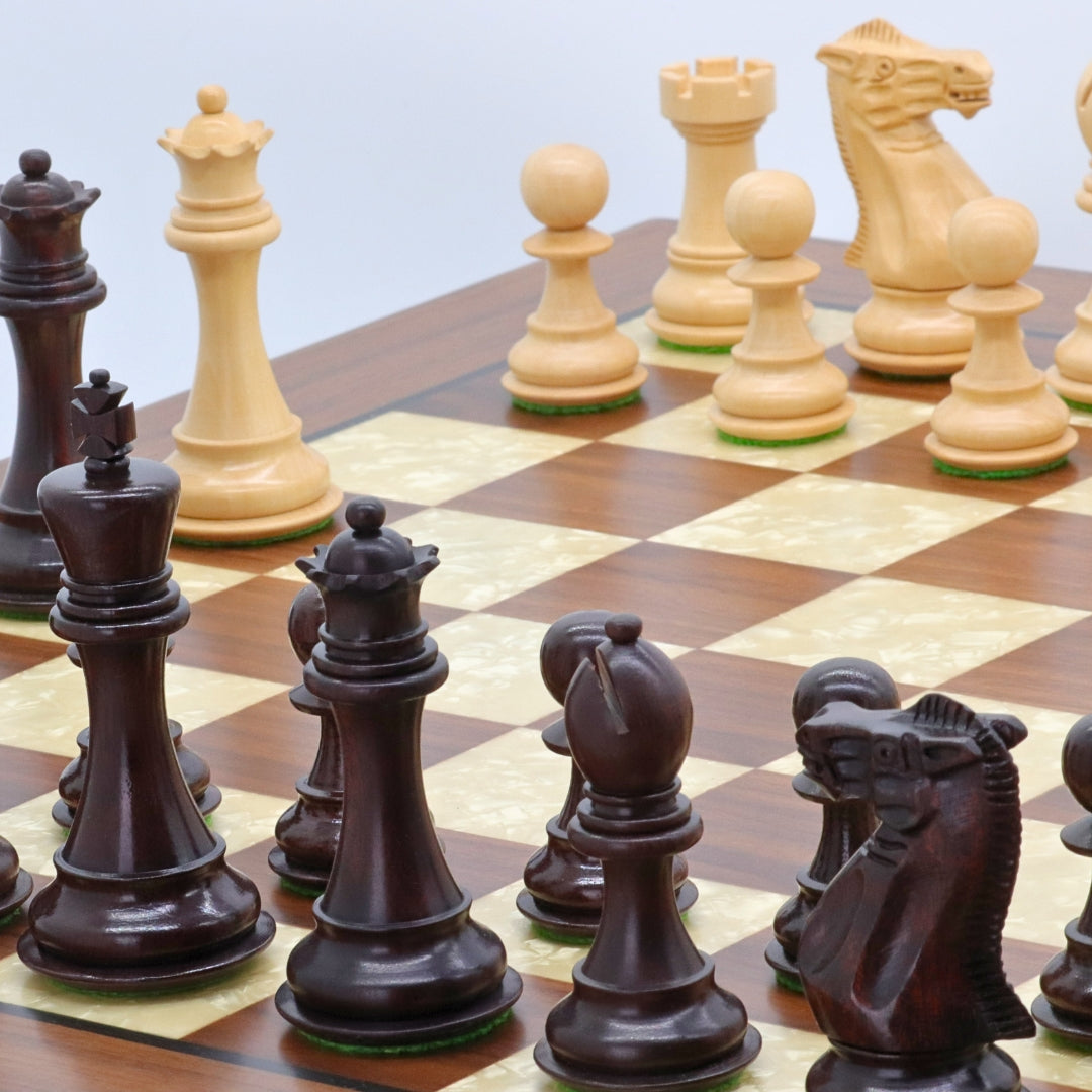 ST. PETERSBURG Wooden Chess Set with Walnut &amp; Mother of Pearl Board | 50mm Squares