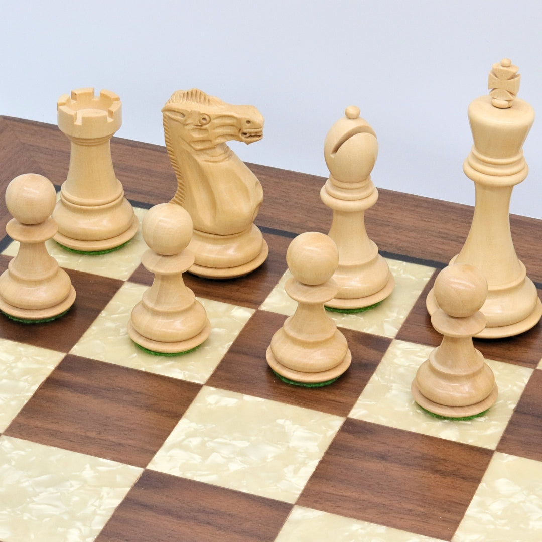 ST. PETERSBURG Wooden Chess Set with Walnut &amp; Mother of Pearl Board | 50mm Squares