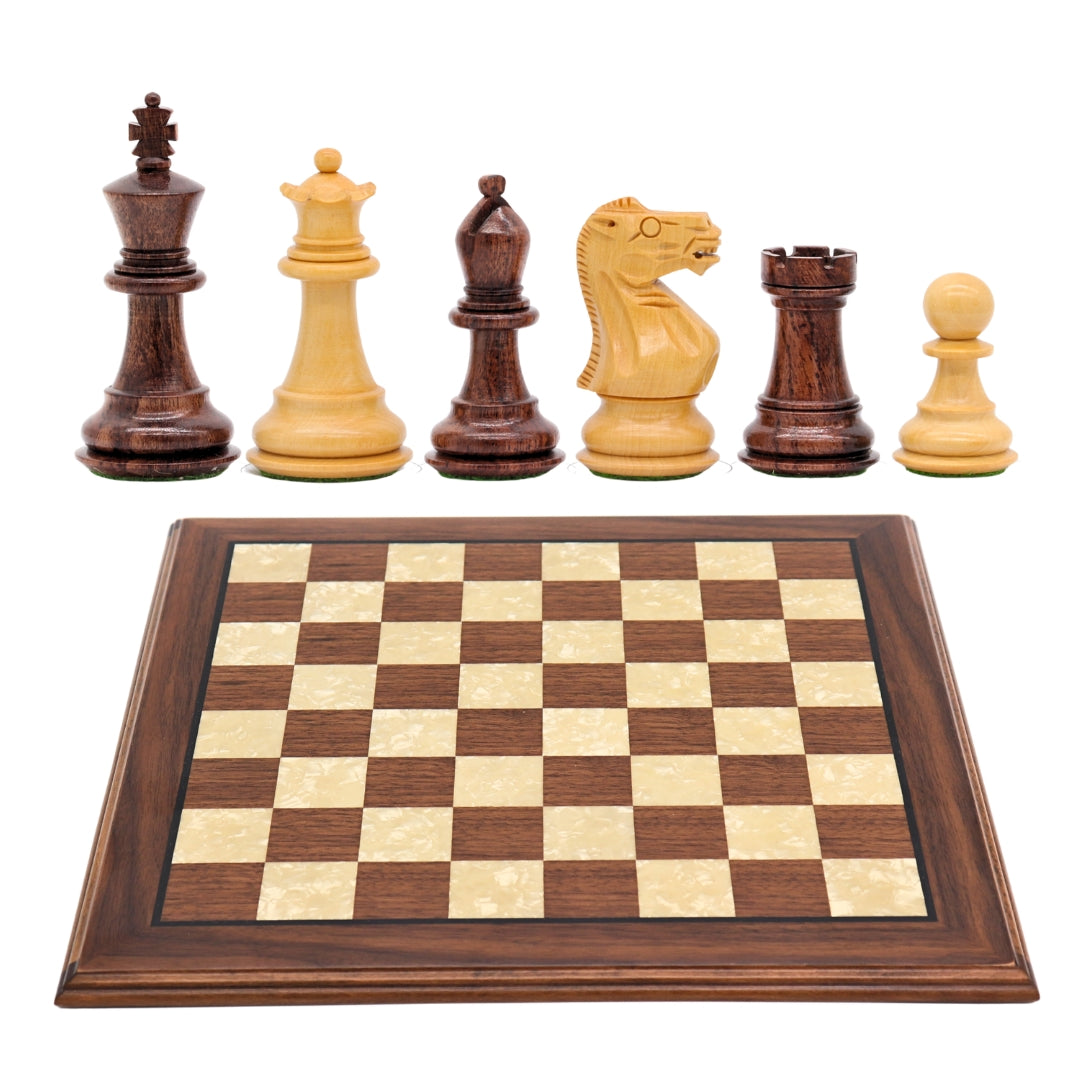 STALLION KNIGHT Wooden Chess Set with Walnut &amp; Mother of Pearl Board | 40mm Squares