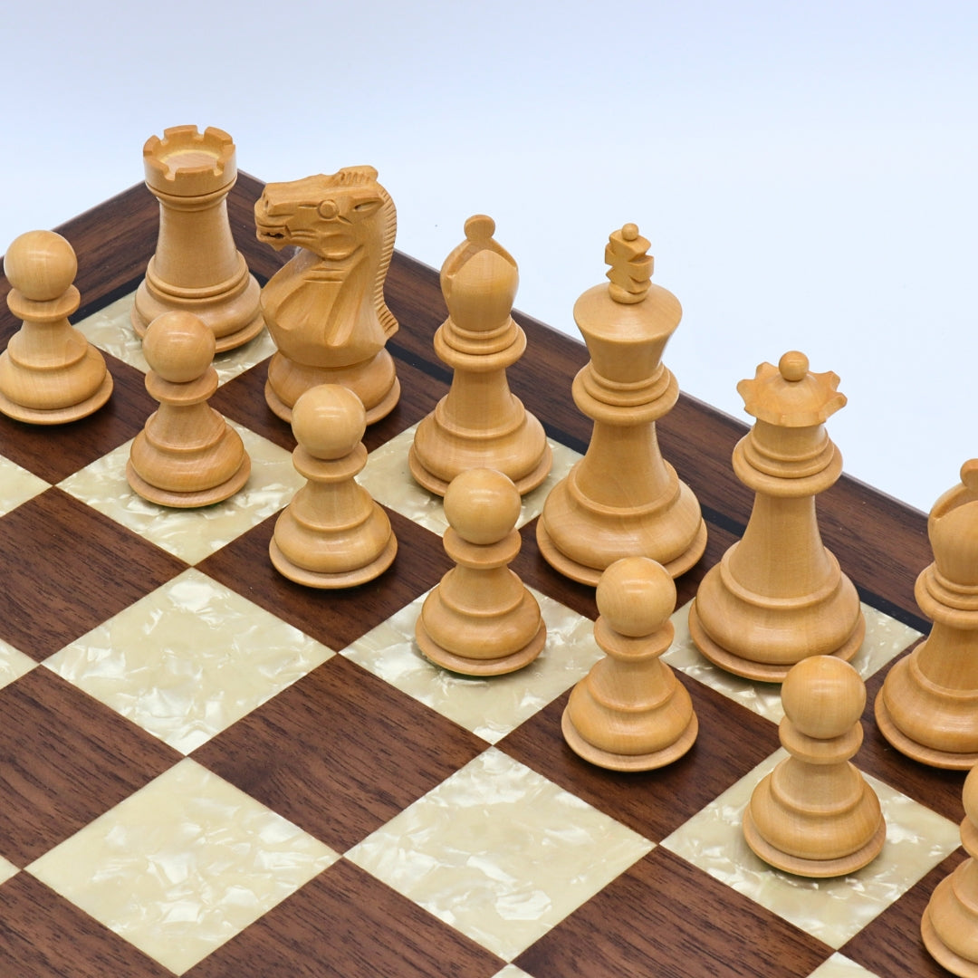 STALLION KNIGHT Wooden Chess Set with Walnut &amp; Mother of Pearl Board | 40mm Squares