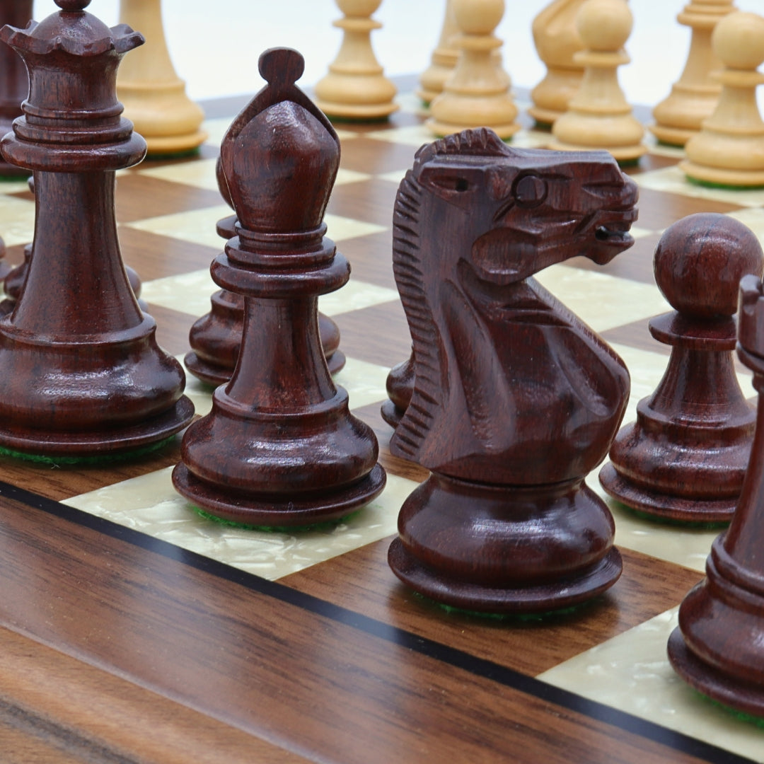 STALLION KNIGHT Wooden Chess Set with Walnut &amp; Mother of Pearl Board | 40mm Squares