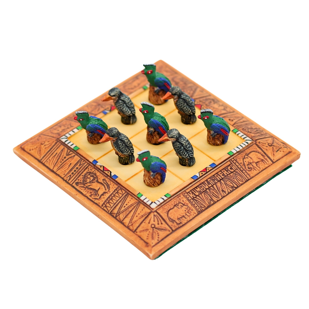 African Bird Noughts &amp; Crosses resin game set with hand-painted birds Kingfisher &amp; Loerie combination