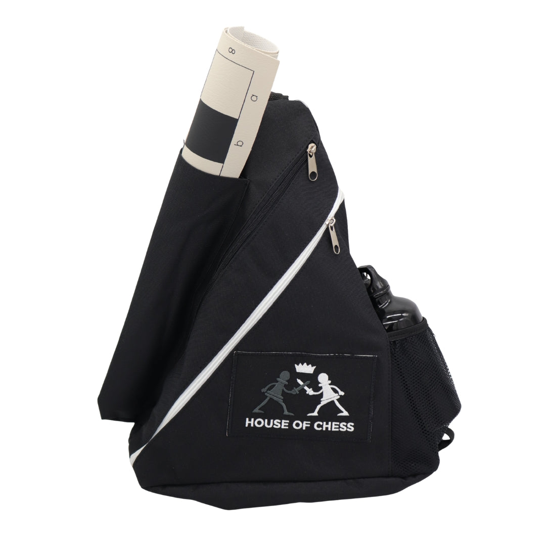 Tournament Chess Bag in black canvas, perfect for carrying chess gear securely and conveniently.