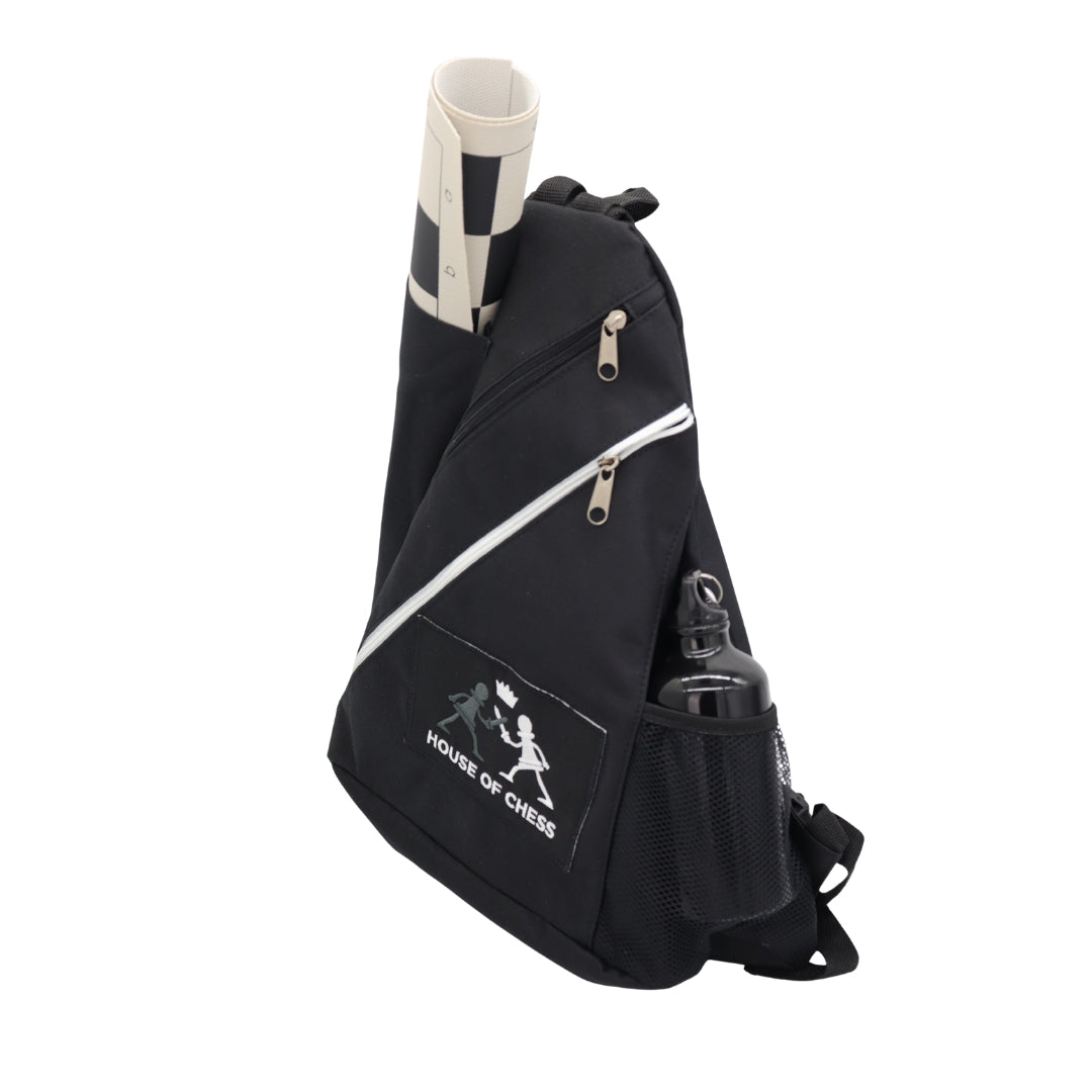 Tournament Chess Bag in black canvas, perfect for carrying chess gear securely and conveniently.