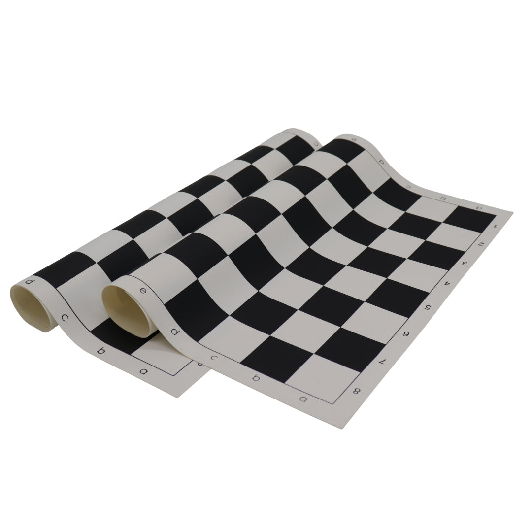 Roll-Up Chess Board featuring black and pure white squares for clear piece recognition and tournament use.