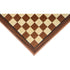Angled top view of walnut chess board with mother of pearl inlay and bevelled edge with 40mm Squares
