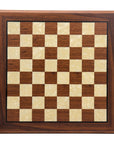 Top view of Walnut chess board with mother of pearl inlay and bevelled edge with 40mm Squares