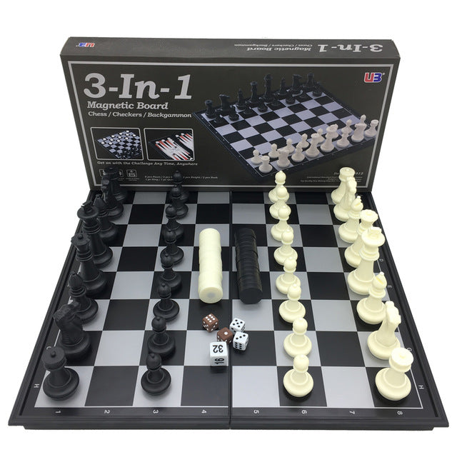 Plastic Magnetic 3-in-1 | chess, checkers &amp; backgammon