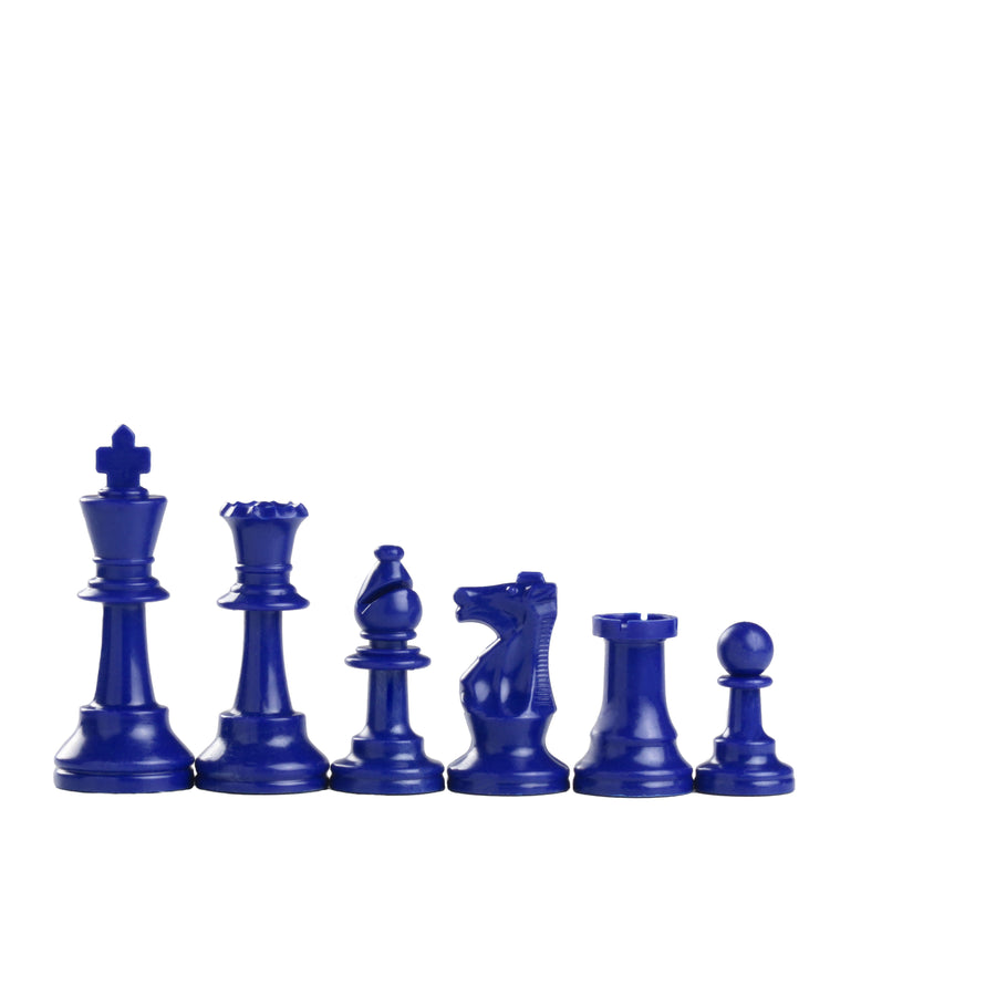 95mm blue coloured plastic chess pieces