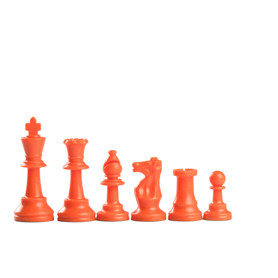 95mm orange coloured plastic chess pieces