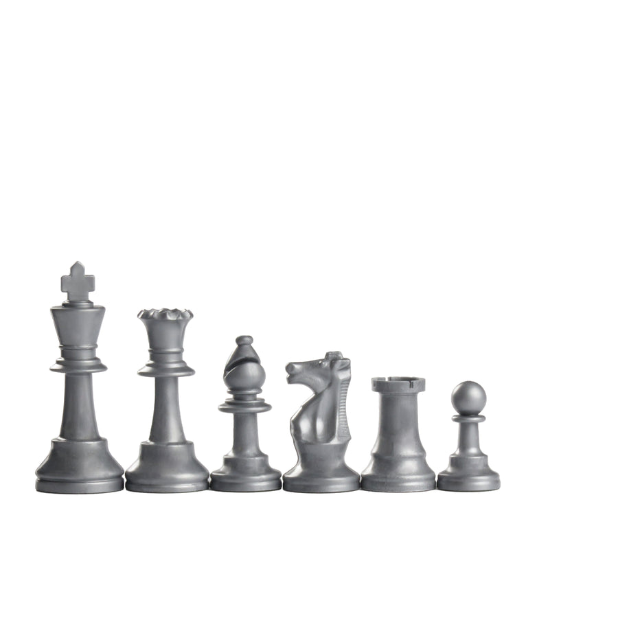 95mm silver coloured plastic chess pieces
