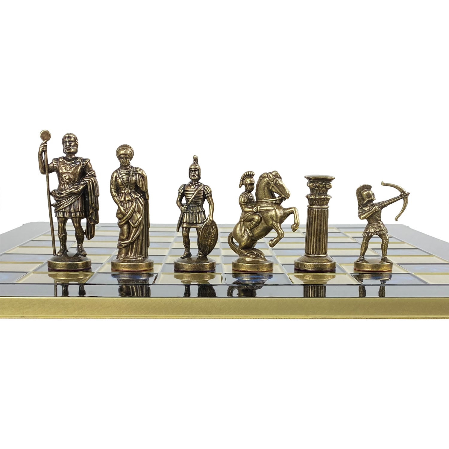 Archers | Metal Chess Pieces | Blue &amp; Bronze | Blue Chess Board | 44cm | S10BBLU