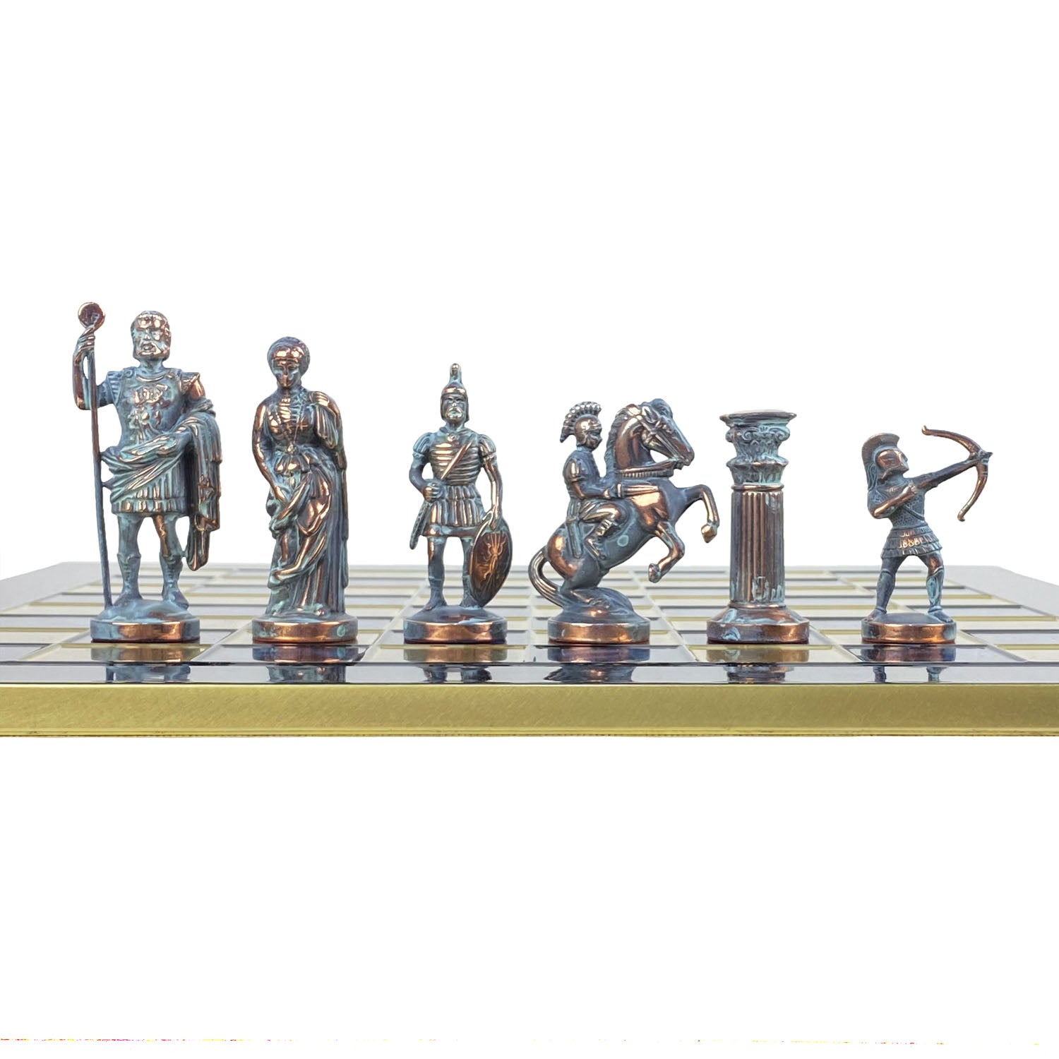 Archers | Metal Chess Pieces | Blue &amp; Bronze | Blue Chess Board | 44cm | S10BBLU
